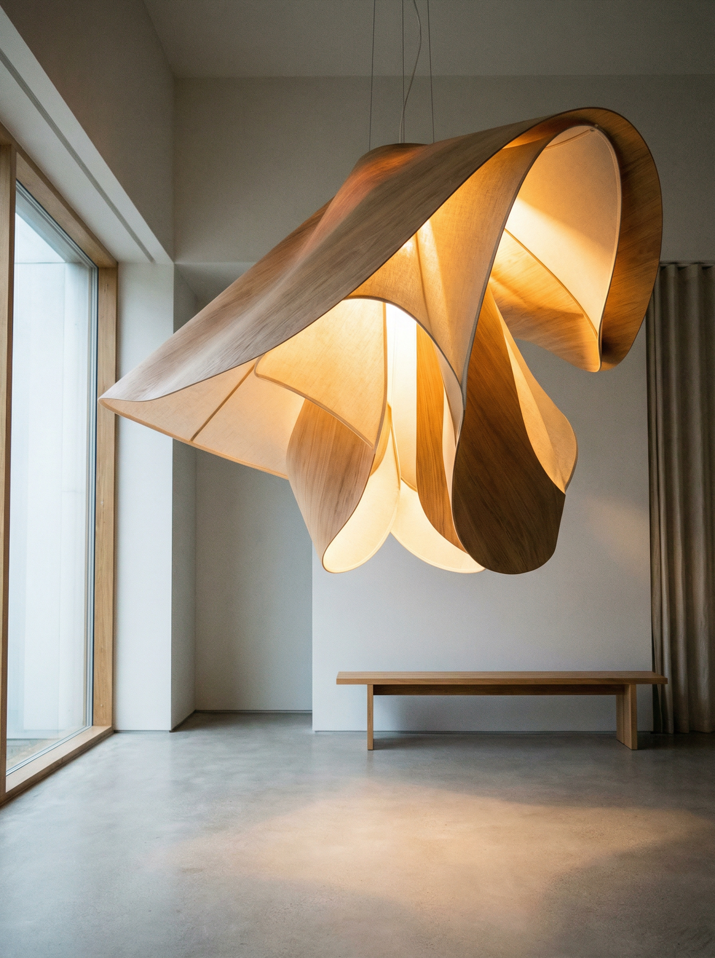 Nordic Sculptural Pendant - Wooden and Glass Hanging Lamp