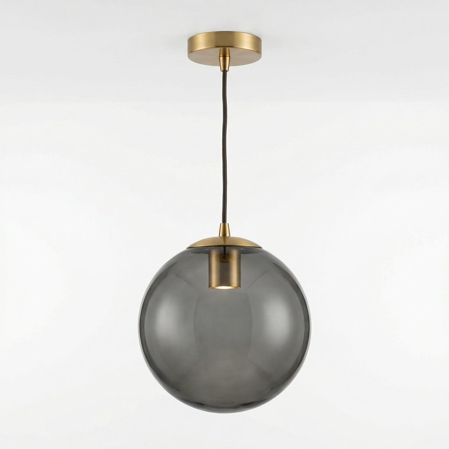 Smoked Glass Globe Pendant — Brass Fitting