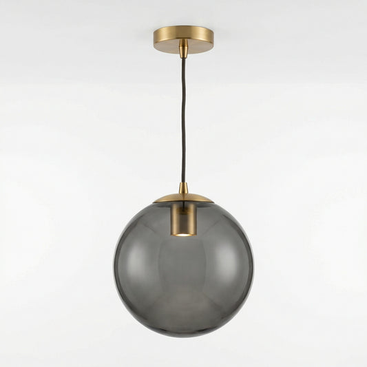 Smoked Glass Globe Pendant — Brass Fitting