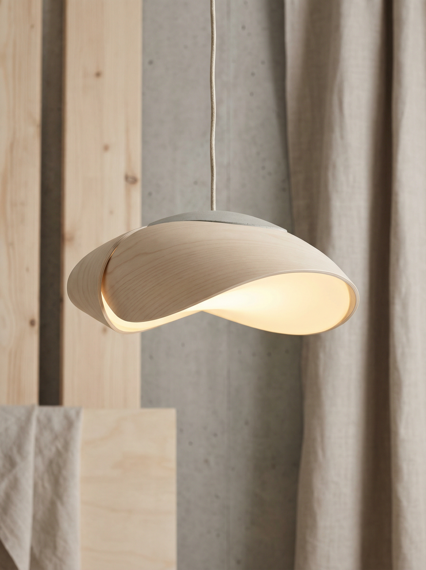 Nordic Sculptural Pendant - Wooden and Glass Hanging Lamp
